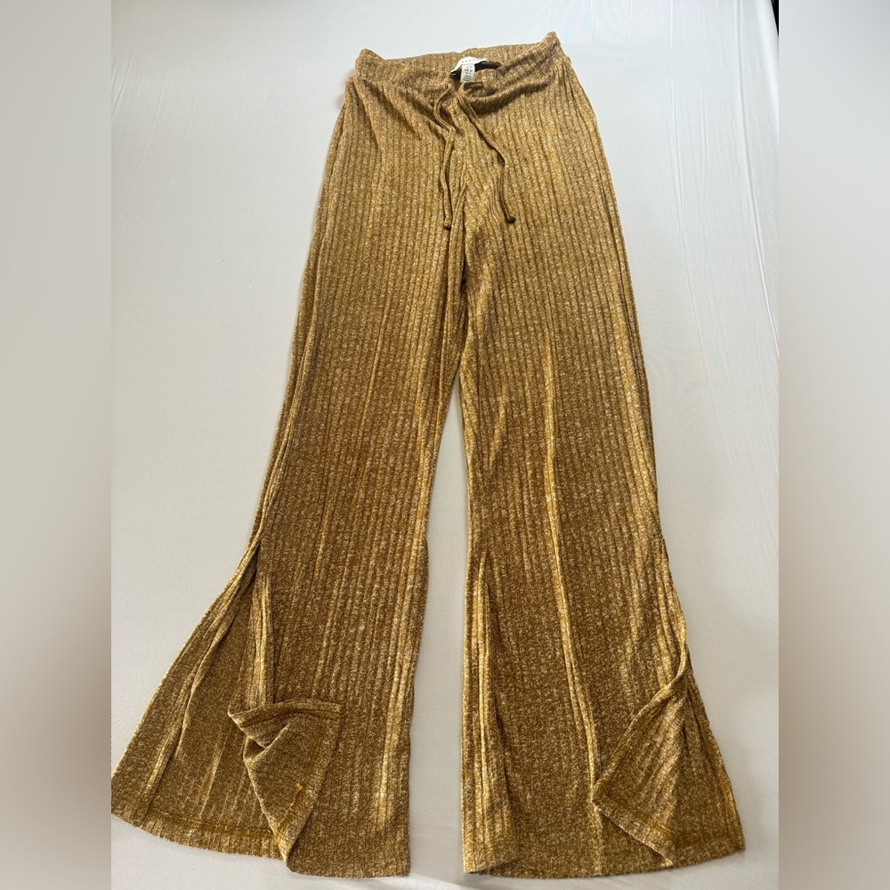 Topshop Petite Ribbed Flare Split Hem Trousers